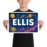 Ellis Name Art - Space Explorers personalized wall print for kids