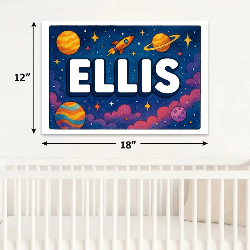 Ellis Name Art - Space Explorers personalized wall print for kids