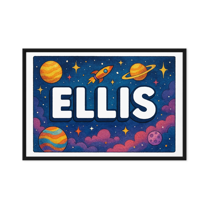 Ellis Name Art - Space Explorers personalized wall print for kids