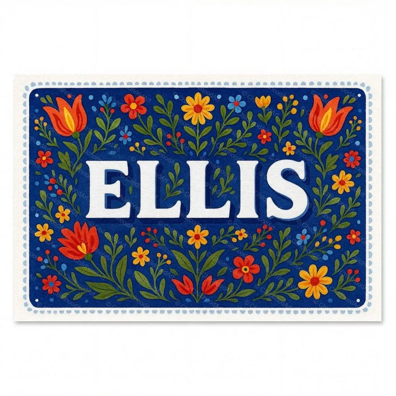 Ellis Name Art - Floral Farmhouse personalized wall print for kids