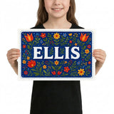 Ellis Name Art - Floral Farmhouse personalized wall print for kids