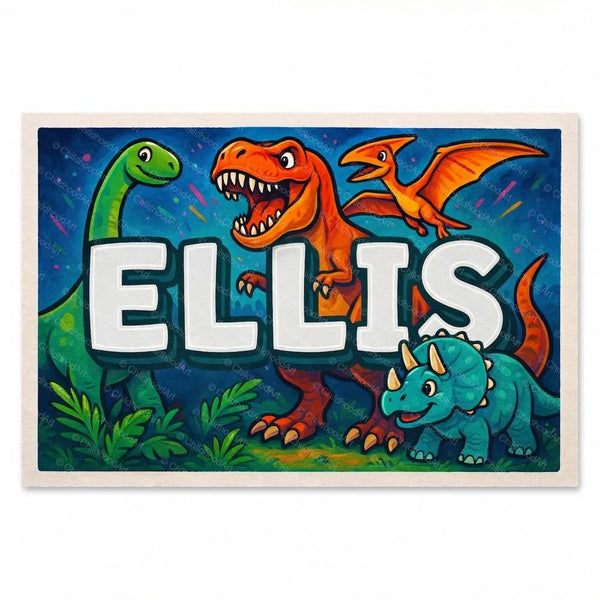Ellis Name Art - Dinosaur Adventure Personalized Wall Art