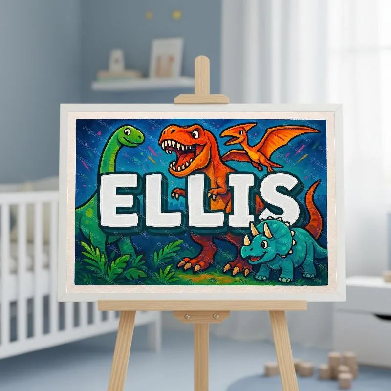 Ellis Name Art - Dinosaur Adventure personalized wall print for kids