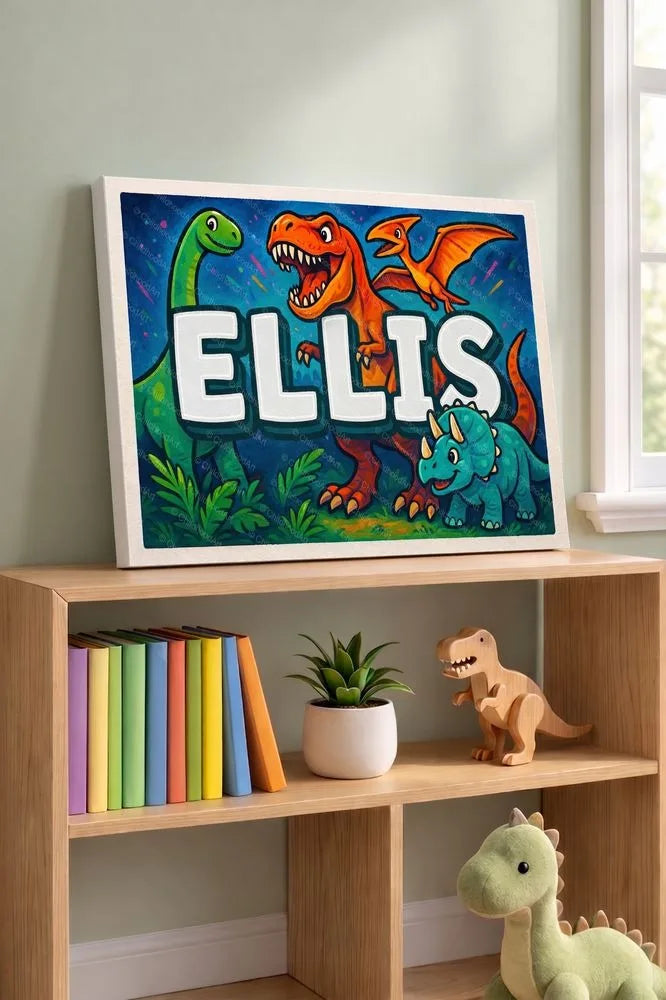 Ellis Name Art - Dinosaur Adventure personalized wall print for kids