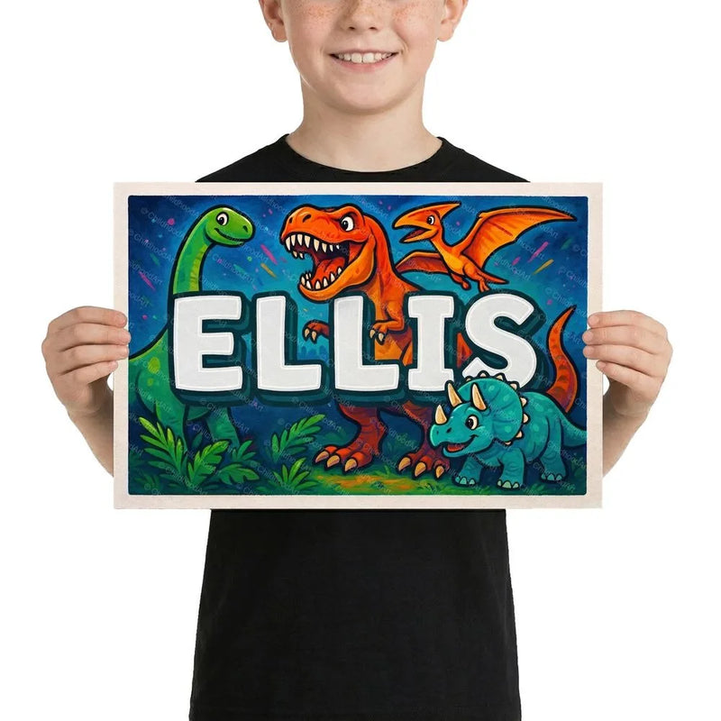 Ellis Name Art - Dinosaur Adventure personalized wall print for kids