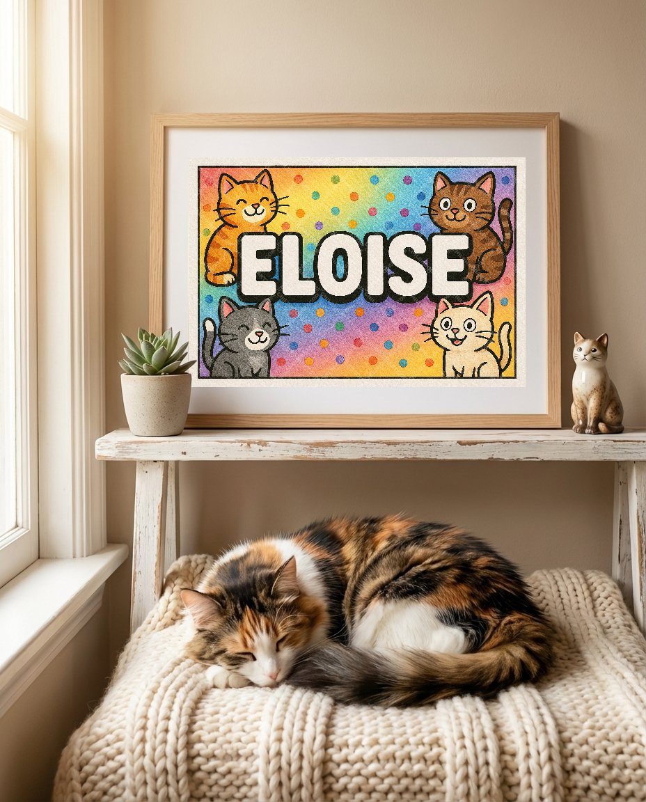 Personalized cat nursery art for kids – Eloise name print