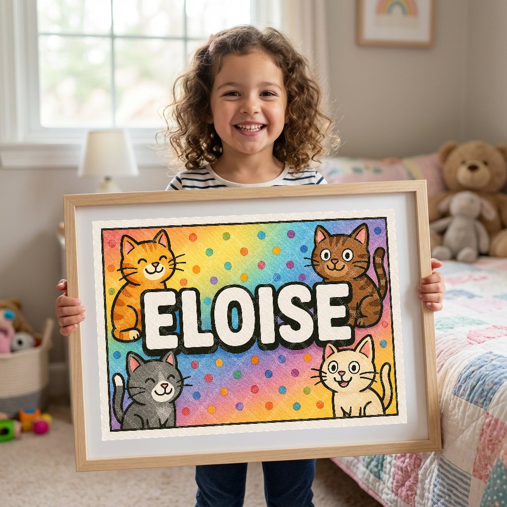 Personalized cat nursery art for kids – Eloise name print