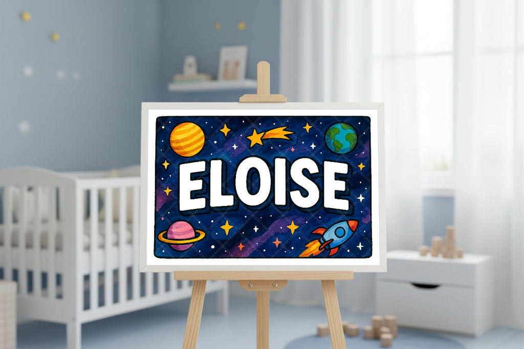 Personalized space nursery art for kids – Eloise name print