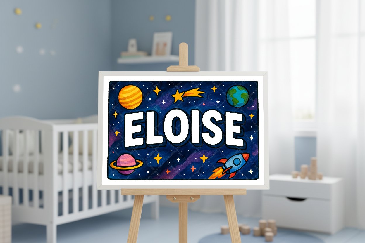 Personalized space nursery art for kids – Eloise name print