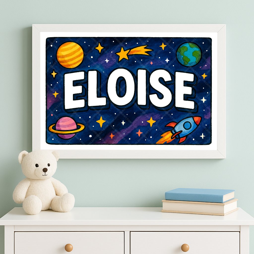 Personalized space nursery art for kids – Eloise name print