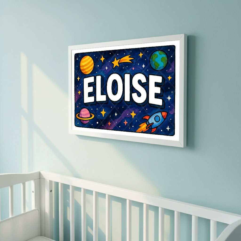 Personalized space nursery art for kids – Eloise name print