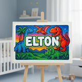 Elton Name Art - Dinosaur Adventure personalized wall print for kids