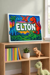 Elton Name Art - Dinosaur Adventure personalized wall print for kids
