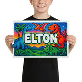 Elton Name Art - Dinosaur Adventure personalized wall print for kids