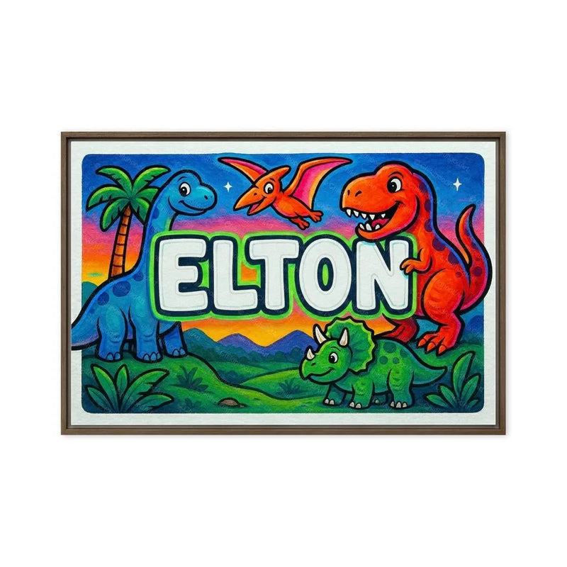 Elton Name Art - Dinosaur Adventure personalized wall print for kids