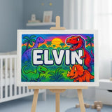 Elvin Name Art - Dinosaur Adventure personalized wall print for kids