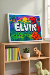 Elvin Name Art - Dinosaur Adventure personalized wall print for kids