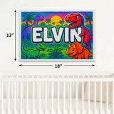 Elvin Name Art - Dinosaur Adventure personalized wall print for kids
