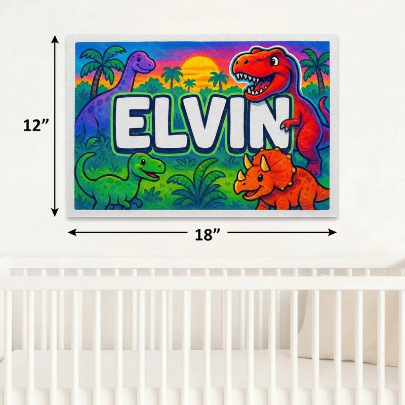 Elvin Name Art - Dinosaur Adventure personalized wall print for kids