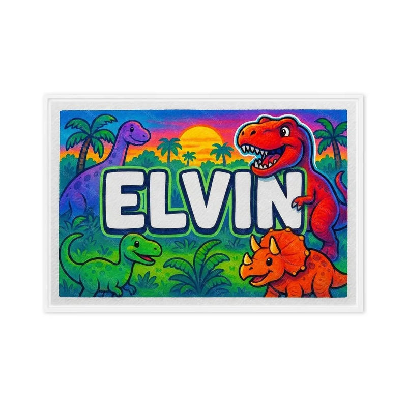 Elvin Name Art - Dinosaur Adventure personalized wall print for kids