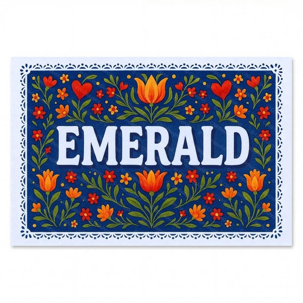 Personalized Emerald name art print in the Floral farmhouse style