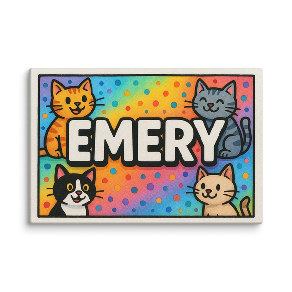 Emery Name Art - Colorful Cats Personalized Wall Art