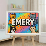 Emery Name Art - Colorful Cats personalized wall print for kids