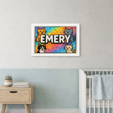 Emery Name Art - Colorful Cats personalized wall print for kids