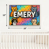Emery Name Art - Colorful Cats personalized wall print for kids