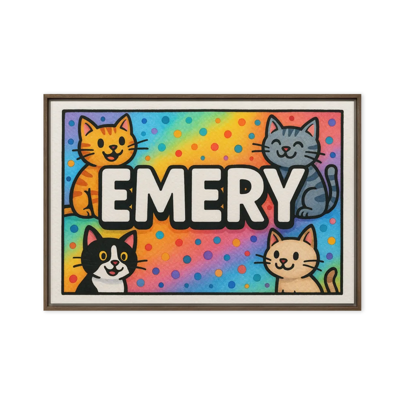 Emery Name Art - Colorful Cats personalized wall print for kids