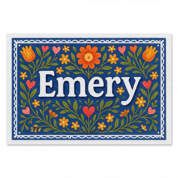 Emery Name Art - Floral Farmhouse Personalized Wall Art