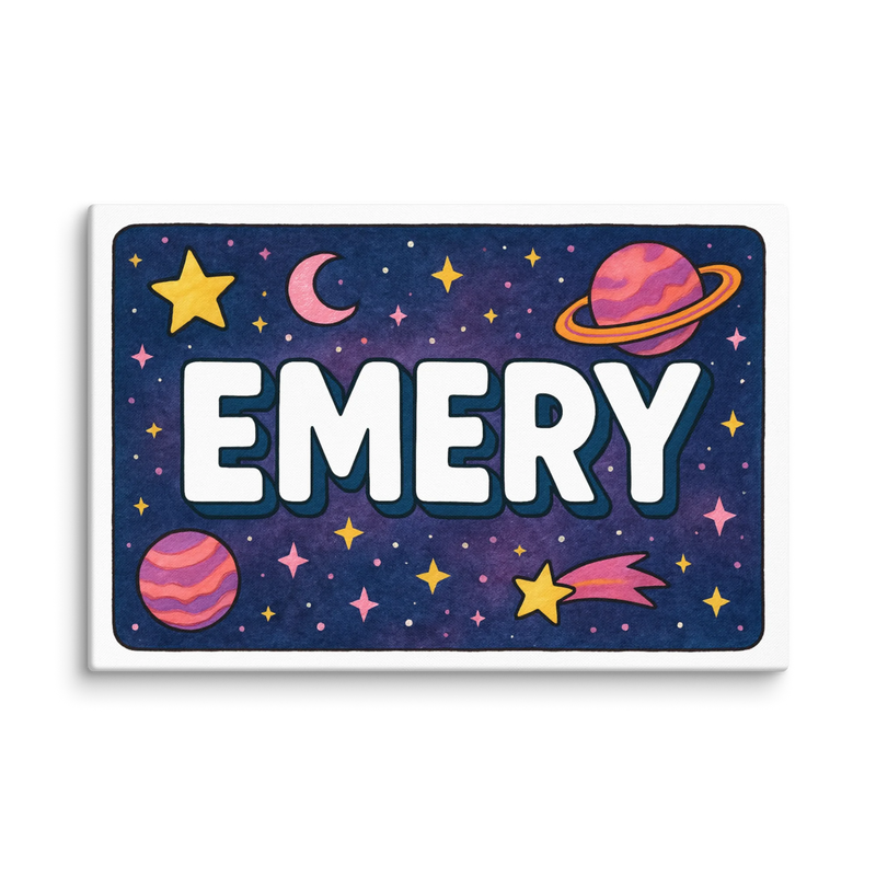 Emery Name Art - Space Explorers personalized wall print for kids