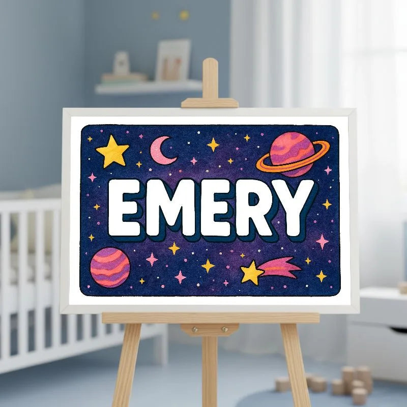 Emery Name Art - Space Explorers personalized wall print for kids
