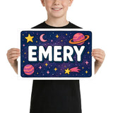 Emery Name Art - Space Explorers personalized wall print for kids