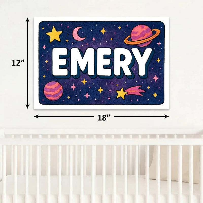 Emery Name Art - Space Explorers personalized wall print for kids