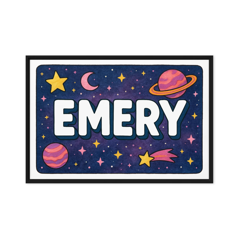 Emery Name Art - Space Explorers personalized wall print for kids