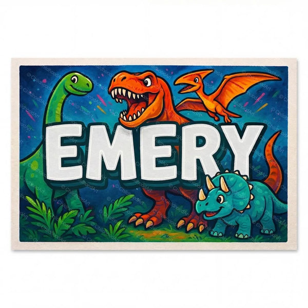 Emery Name Art - Dinosaur Adventure Personalized Wall Art