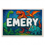 Emery Name Art - Dinosaur Adventure personalized wall print for kids