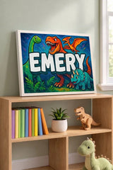 Emery Name Art - Dinosaur Adventure personalized wall print for kids