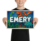 Emery Name Art - Dinosaur Adventure personalized wall print for kids