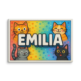 Emilia Name Art - Colorful Cats personalized wall print for kids