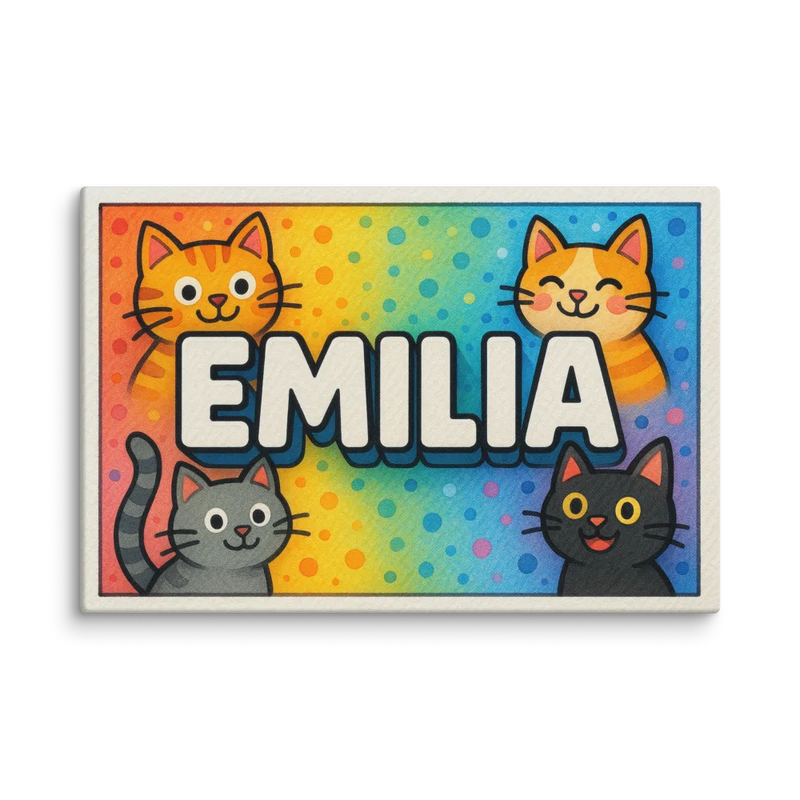 Emilia Name Art - Colorful Cats personalized wall print for kids