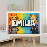 Emilia Name Art - Colorful Cats personalized wall print for kids