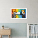 Emilia Name Art - Colorful Cats personalized wall print for kids
