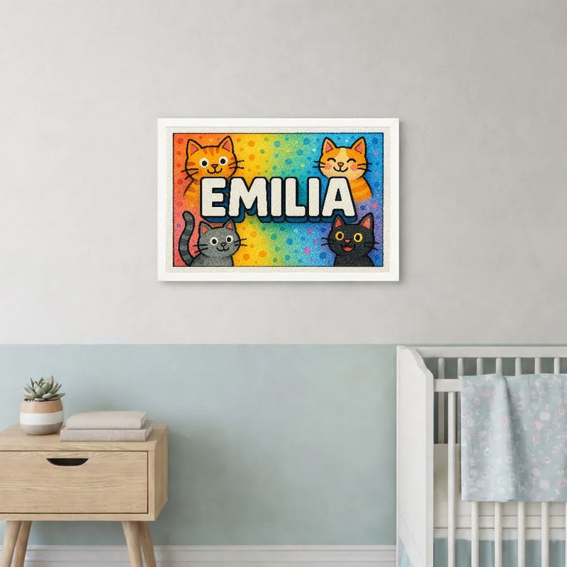 Emilia Name Art - Colorful Cats personalized wall print for kids