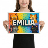 Emilia Name Art - Colorful Cats personalized wall print for kids