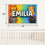 Emilia Name Art - Colorful Cats personalized wall print for kids