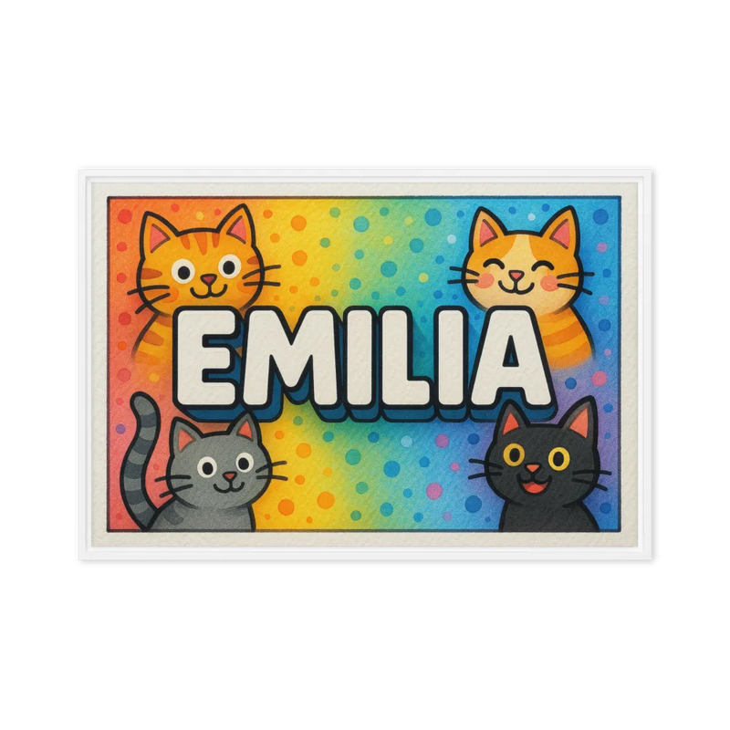 Emilia Name Art - Colorful Cats personalized wall print for kids