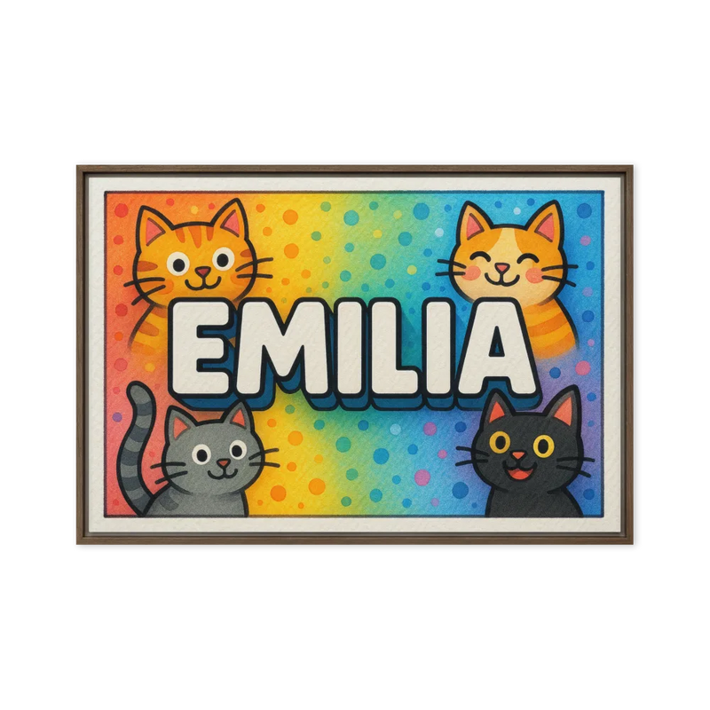 Emilia Name Art - Colorful Cats personalized wall print for kids