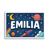 Emilia Name Art - Space Explorers personalized wall print for kids